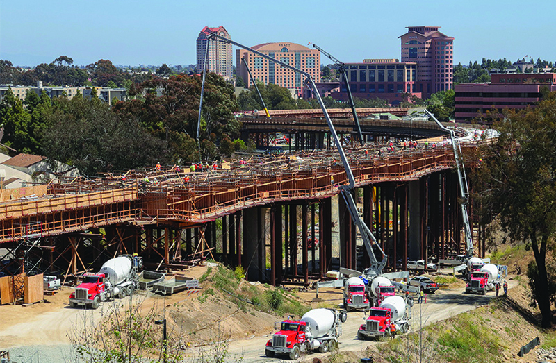 Crews place cement at the UC San Diego Central Campus Trolley Station. (May 2018)