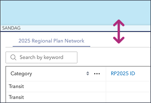 Table pane resize line