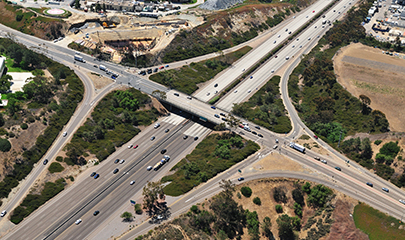 Aerial view of Genesee Road and I-5 interchange.