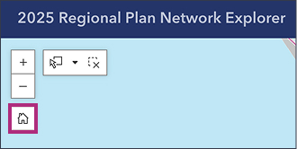 Home button is located in the upper left of the map under zoom buttons and to the left of the selection tools buttons.