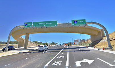 I-5 and Genesee Avenue bike interchange bridge on a sunny afternoon, June 2018.