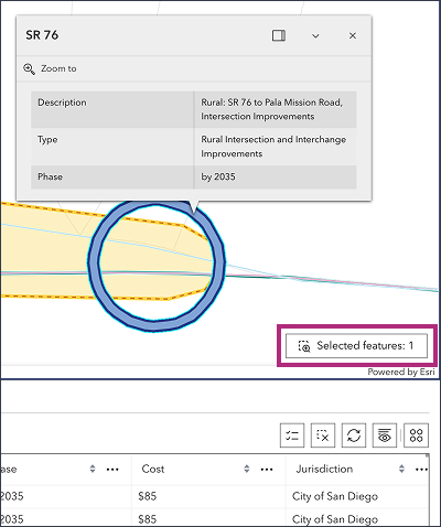 Click selected feature button to zoom to the selected item